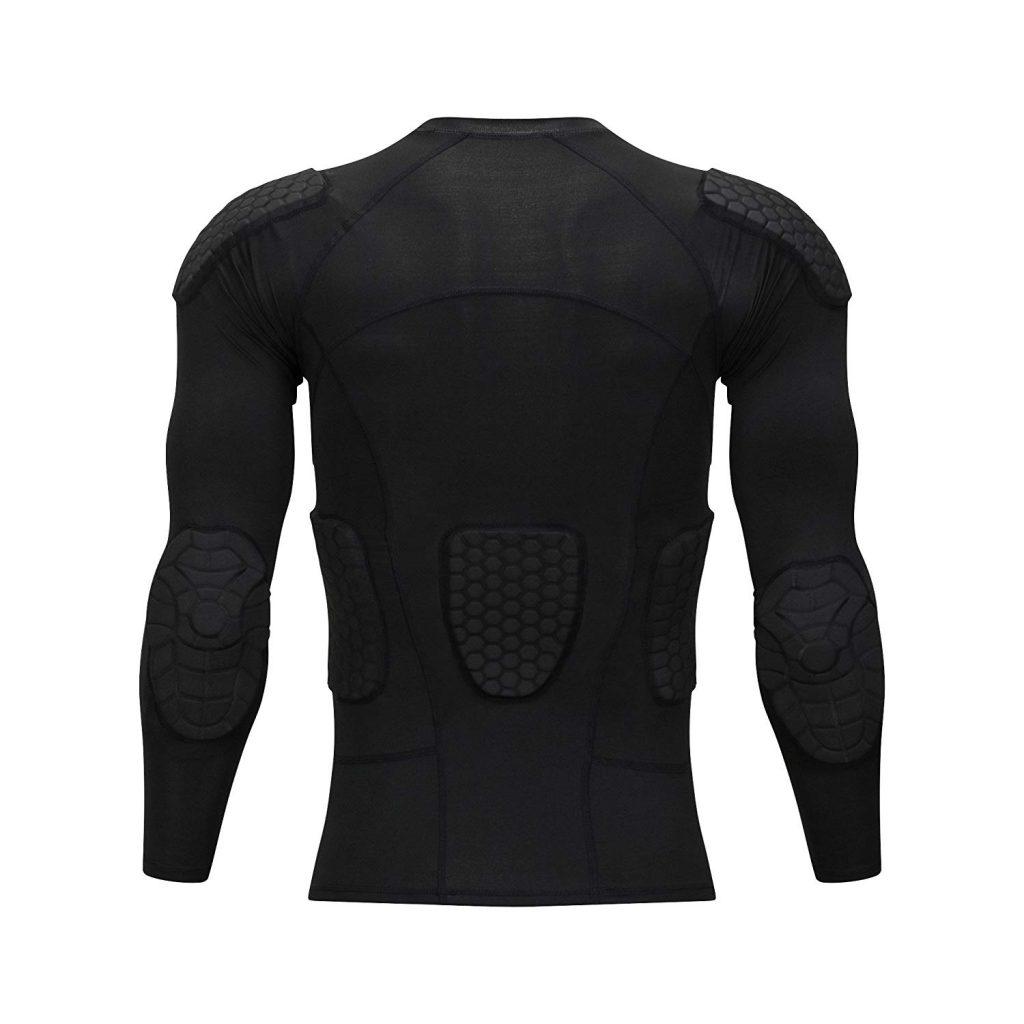 TUOY Men’s Padded Compression Long Shirt Protective T Shirt Rib Chest Protector for Football