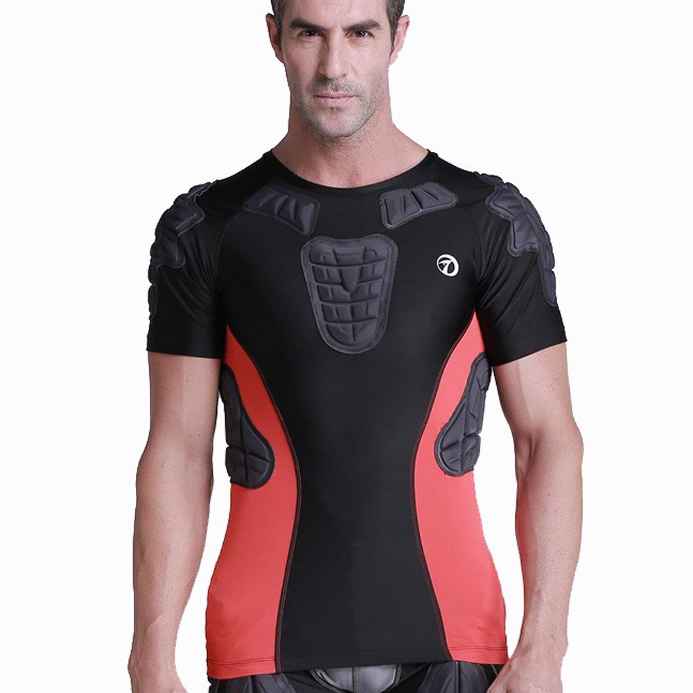 TUOY Men’s Padded Compression Shirt Protective T Shirt Rib Chest