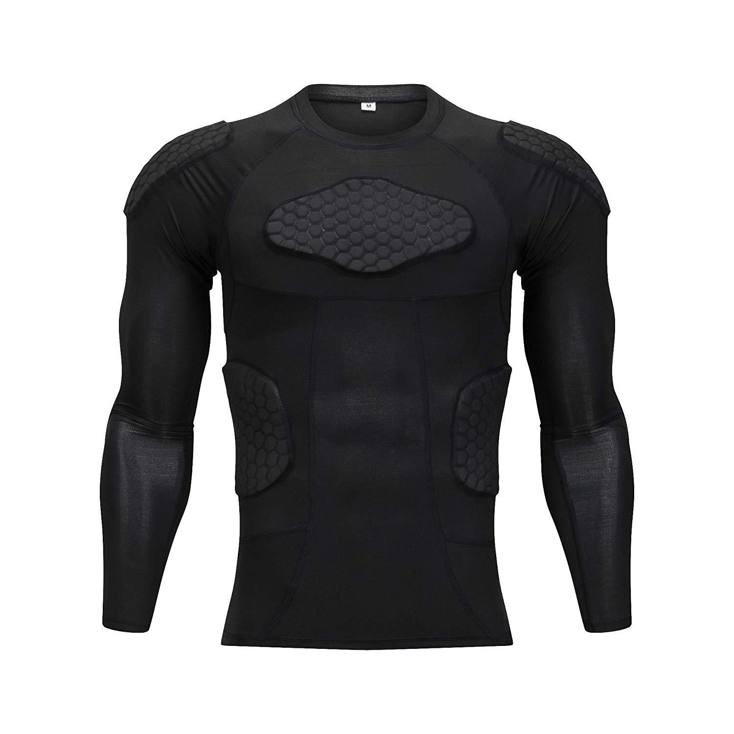TUOY Mens Boys Body Safe Guard Padded Compression T-Shirt Short Sleeve Padded Shirt Rib Chest Protector for Rugby Basketball Football Paintball Cycling and Other Contact Sports