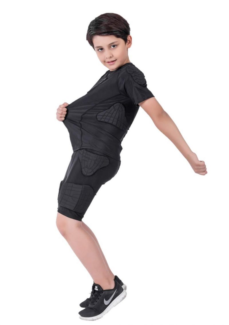 TUOY Youth Boys Padded Compression Shirts Shorts Rib Chest Protector Protective Sports Workout Safety T-Shirts for Football Paintball Baseball - Image 4