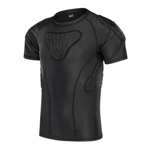 TUOY Mens Boys Body Safe Guard Padded Compression T-Shirt Short Sleeve Padded Shirt Rib Chest Protector for Rugby Basketball Football Paintball Cycling and Other Contact Sports