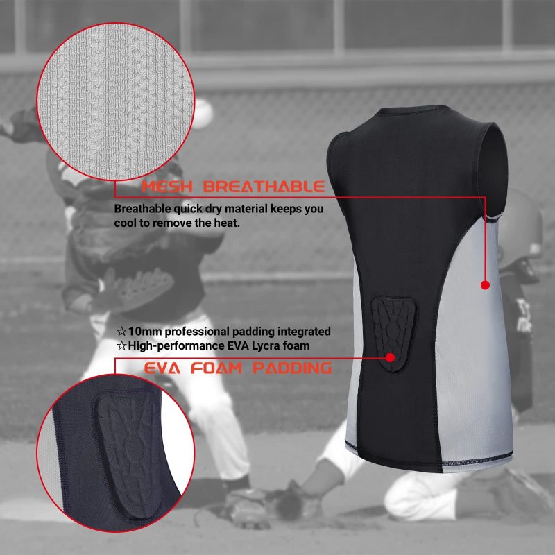Youth Kids Padded Compression Shirt & Vest Chest Protector, Shirt Sleeveless Vest Chest Protector Tank, Football Baseball Rugby Cricket Hockey Basketball - Image 2