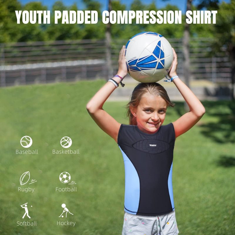 TUOY Youth Kids Padded Sleeveless Shirt Chest Sternum Protector Heart Guard Compression Protective Shirt - Image 3