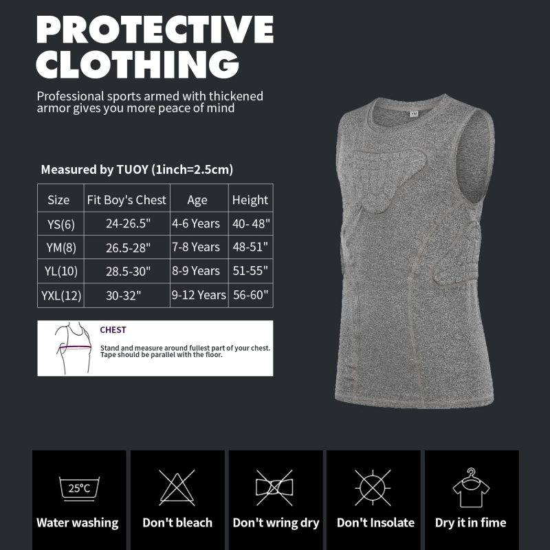 Youth Kids Padded Compression Shirt & Vest Chest Protector, Shirt Sleeveless Vest Chest Protector Tank, Football Baseball Rugby Cricket Hockey Basketball - Image 9
