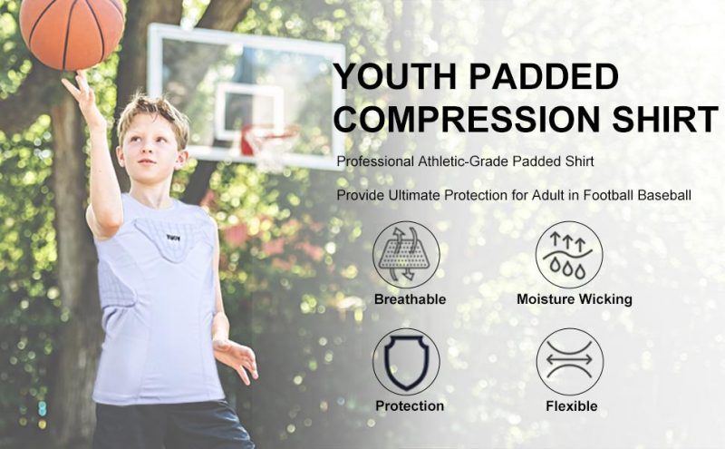 Youth Kids Padded Compression Shirt & Vest Chest Protector, Shirt Sleeveless Vest Chest Protector Tank, Football Baseball Rugby Cricket Hockey Basketball - Image 2
