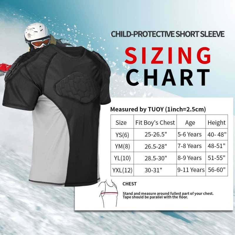 TUOY Youth Kids Padded Compression Shirt Protective Shirt Rib Chest Protector for Football Paintball Baseball Rugby Cricket Basketball - Image 3